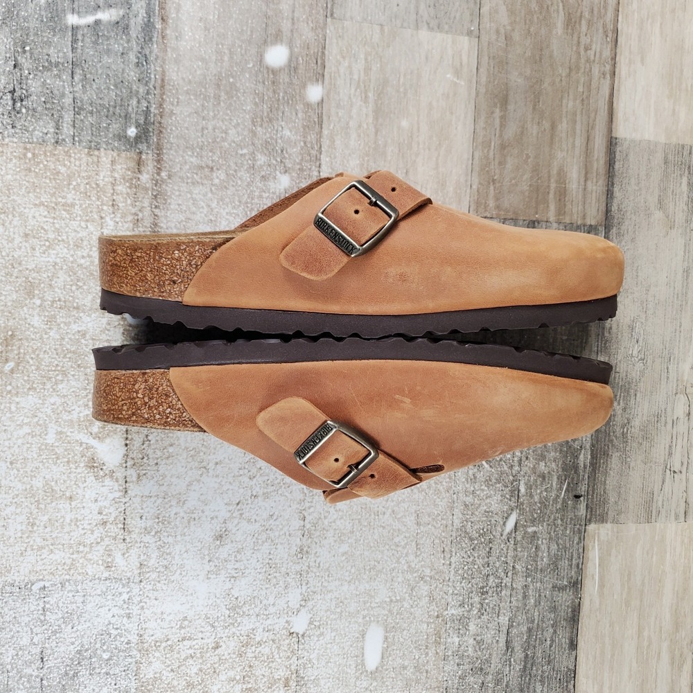 Birkenstock Boston Womens Clogs Sz 8 Narrow Cognac Casual Buckle Leather Slip-On - Picture 7 of 10
